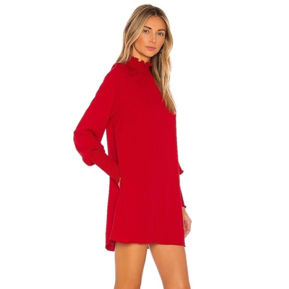 AMANDA UPRICHARD Naomi Smocked Long Sleeve Mini Dress in Scarlet Red - Picture 5 of 11